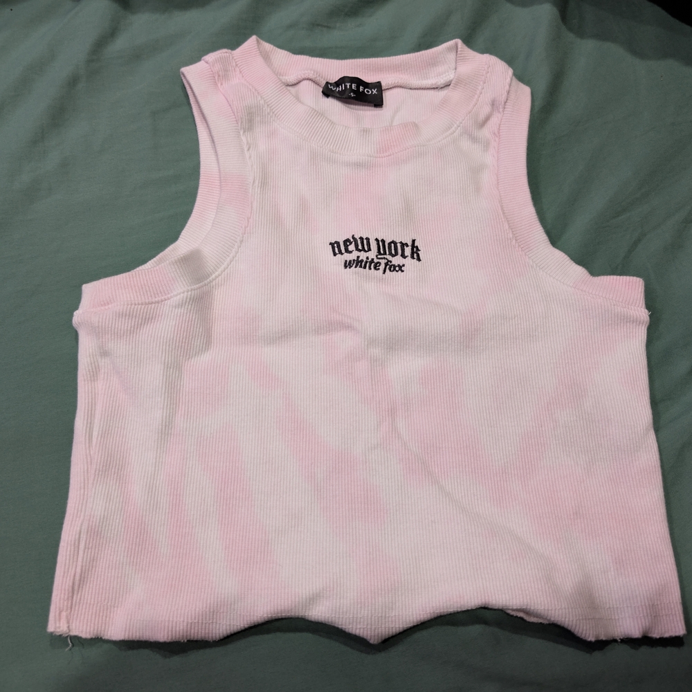 White Fox Boutique Pink Tie-Dye Ribbed Tank "New York" Sz. Small